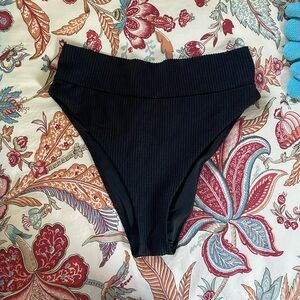 Aerie Waffle Knit High cut cheeky black swimsuit bottom, large